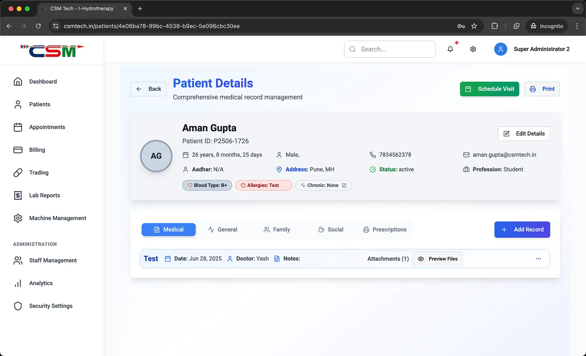 Case Study : Transforming Healthcare Management with InfoTechBrains Patient Details Screenshot