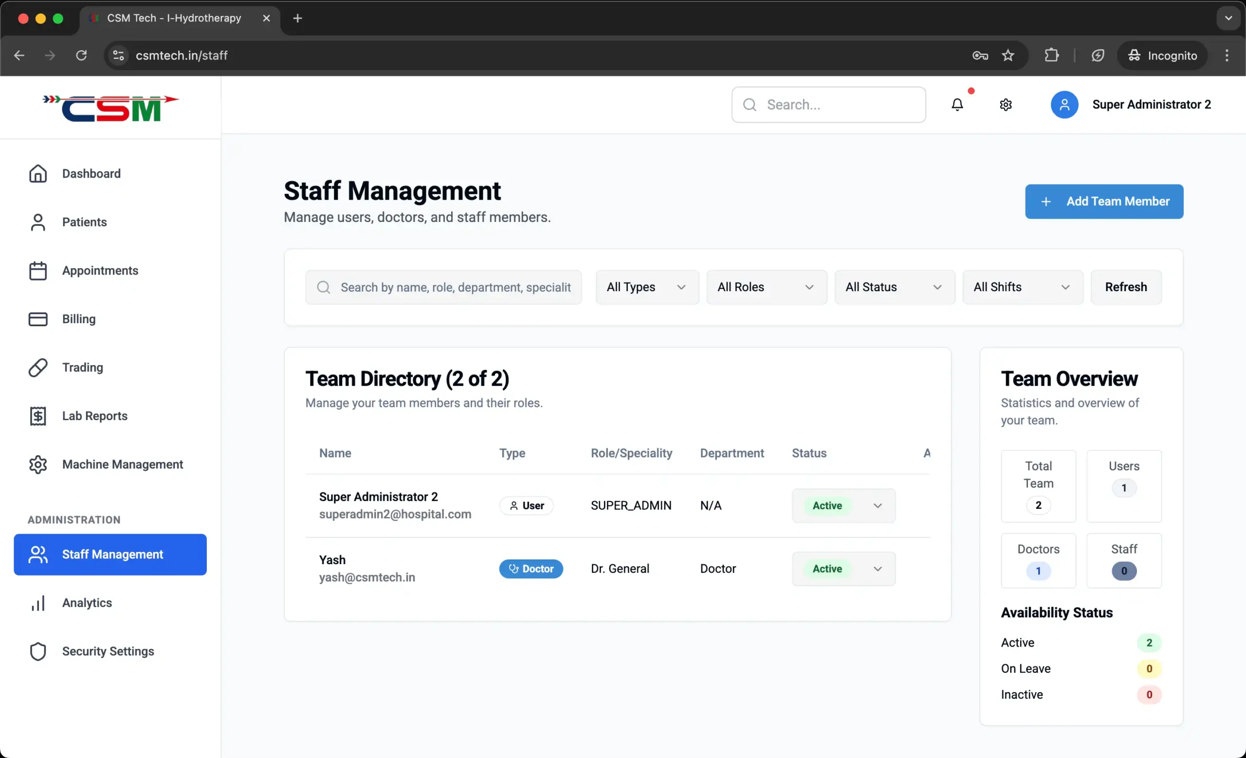 Case Study : Transforming Healthcare Management with InfoTechBrains Staff Management Screenshot